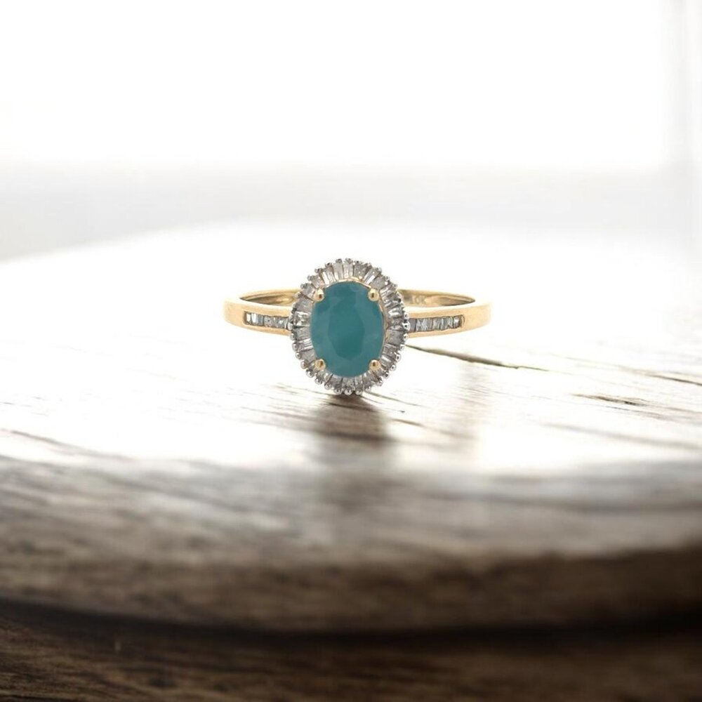 Oval Grandidierite and Diamond Halo Ring in 10kt Yellow Gold